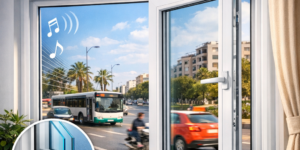 Fenêtre PVC double vitrage installée au Maroc pour réduire le bruit d’une route passante et offrir une isolation phonique eff
